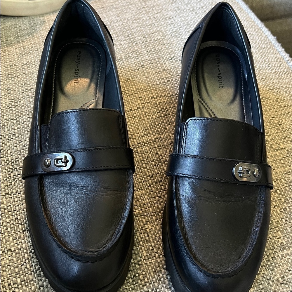 Easy Spirit Wendy Chunky Leather Loafers  Black Size 9